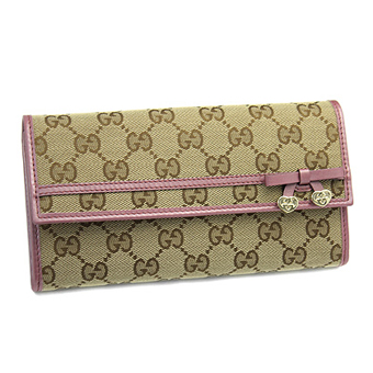 GUCCI グッチ 財布 コピー 258405 F4C2G 8869 キャンバス 長財布 ベージュ/ダークピンク